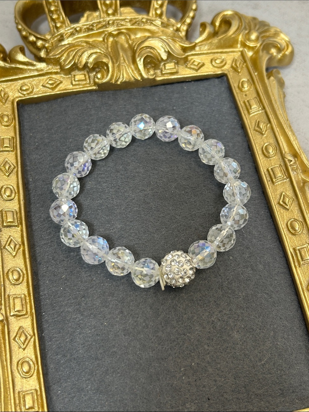 Crystal Faceted Stretch Bracelet with Pavé Bead - Clear